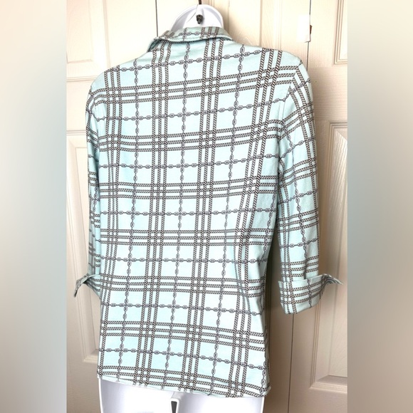 FOXCROFT Pale Blue Knit Button Down Shirt Top Blouse Chain Rope Pattern Nautical - Picture 6 of 10